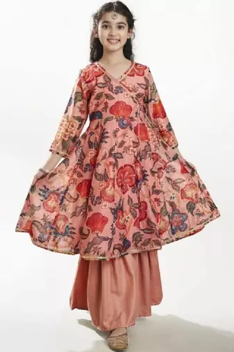 Girls floral printed a-line kurta with sharara