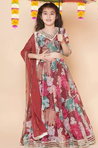 Girls printed ready to wear lehenga & blouse with dupatta