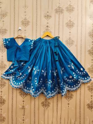 Girls floral embroidered silk zari ready to wear lehenga & blouse with dupatta 2