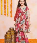 Girls floral printed angrakha gotta patti kurta & sharara with dupatta