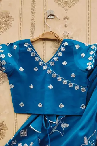 Girls floral embroidered silk zari ready to wear lehenga & blouse with dupatta