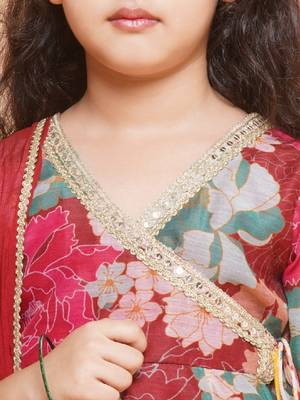 Girls floral printed angrakha gotta patti kurta & sharara with dupatta 2