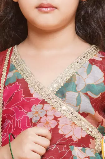 Girls floral printed angrakha gotta patti kurta & sharara with dupatta