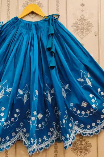 Girls floral embroidered silk zari ready to wear lehenga & blouse with dupatta
