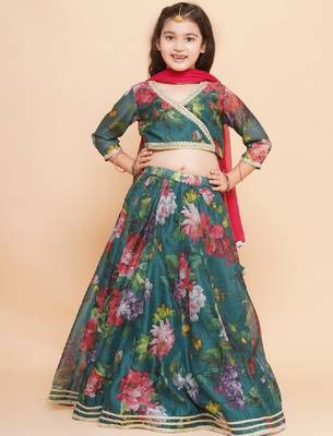 Girls floral printed sequined ready to wear lehenga & blouse with dupatta 1