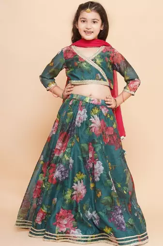 Girls floral printed sequined ready to wear lehenga & blouse with dupatta