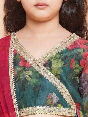 Girls floral printed sequined ready to wear lehenga & blouse with dupatta 2