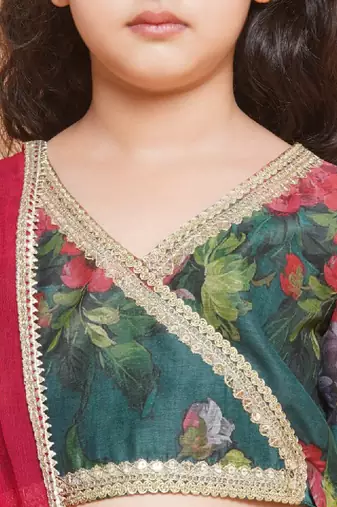 Girls floral printed sequined ready to wear lehenga & blouse with dupatta