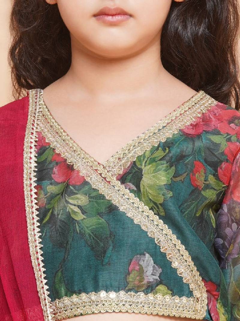 Girls floral printed sequined ready to wear lehenga & blouse with dupatta