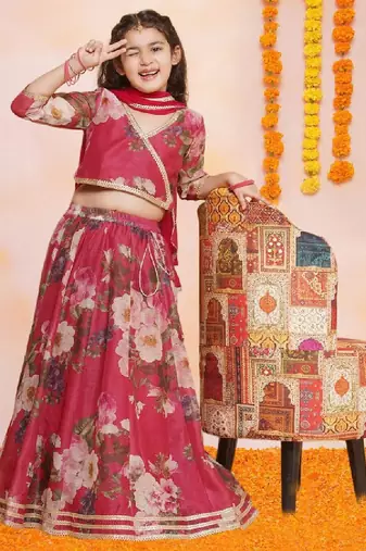 Girls printed sequined ready to wear lehenga & blouse with dupatta
