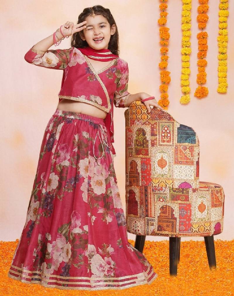 Girls printed sequined ready to wear lehenga & blouse with dupatta