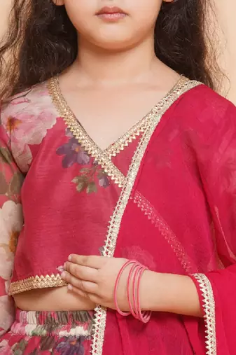 Girls printed sequined ready to wear lehenga & blouse with dupatta