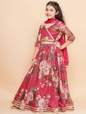 Girls printed sequined ready to wear lehenga & blouse with dupatta 4