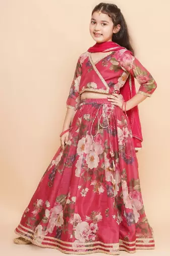 Girls printed sequined ready to wear lehenga & blouse with dupatta