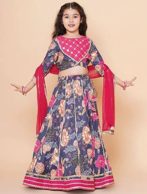 Girls printed mirror work ready to wear lehenga & blouse with dupatta 1