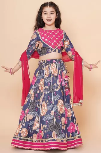 Girls printed mirror work ready to wear lehenga & blouse with dupatta