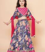 Girls printed mirror work ready to wear lehenga & blouse with dupatta