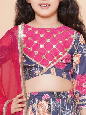 Girls printed mirror work ready to wear lehenga & blouse with dupatta 2