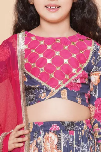Girls printed mirror work ready to wear lehenga & blouse with dupatta