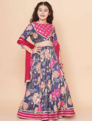 Girls printed mirror work ready to wear lehenga & blouse with dupatta 3