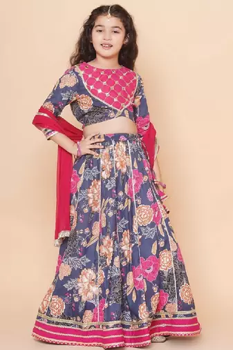 Girls printed mirror work ready to wear lehenga & blouse with dupatta