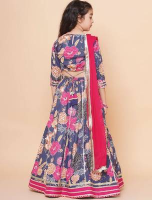 Girls printed mirror work ready to wear lehenga & blouse with dupatta 4