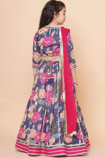 Girls printed mirror work ready to wear lehenga & blouse with dupatta