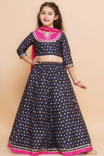 Woven design round neck ready to wear lehenga & blouse with dupatta