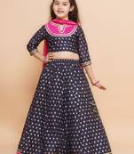 Woven design round neck ready to wear lehenga & blouse with dupatta