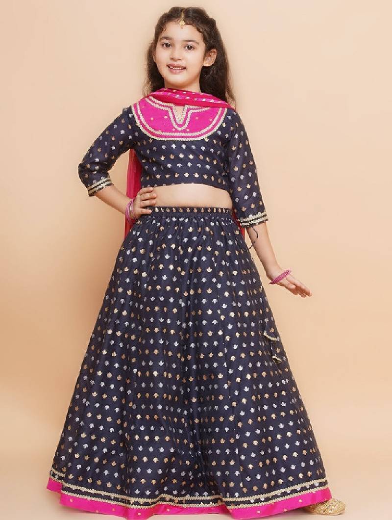 Woven design round neck ready to wear lehenga & blouse with dupatta