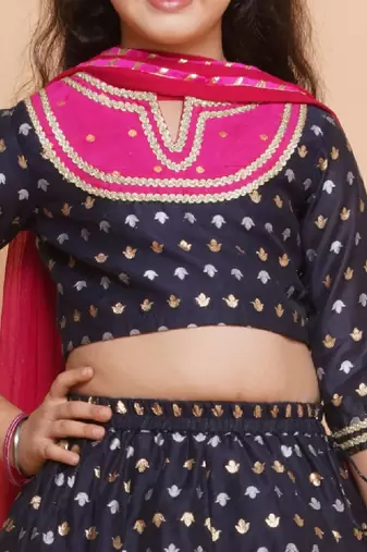 Woven design round neck ready to wear lehenga & blouse with dupatta