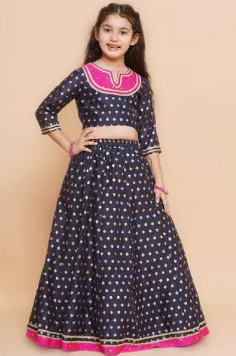 Woven design round neck ready to wear lehenga & blouse with dupatta