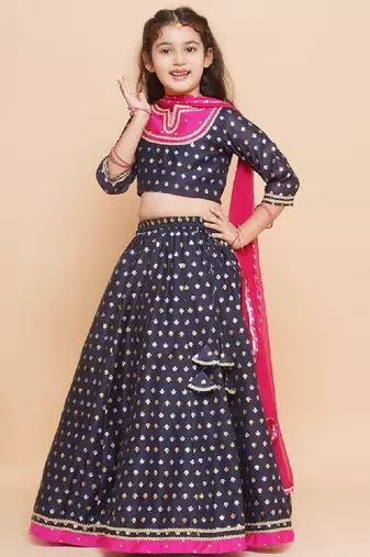 Woven design round neck ready to wear lehenga & blouse with dupatta
