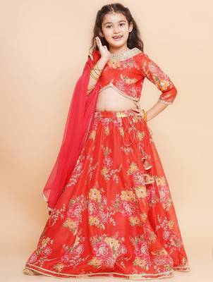 Girls floral printed sequined ready to wear lehenga & blouse with dupatta 1