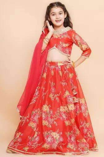 Girls floral printed sequined ready to wear lehenga & blouse with dupatta