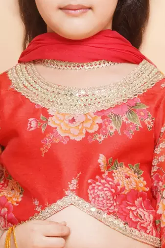Girls floral printed sequined ready to wear lehenga & blouse with dupatta