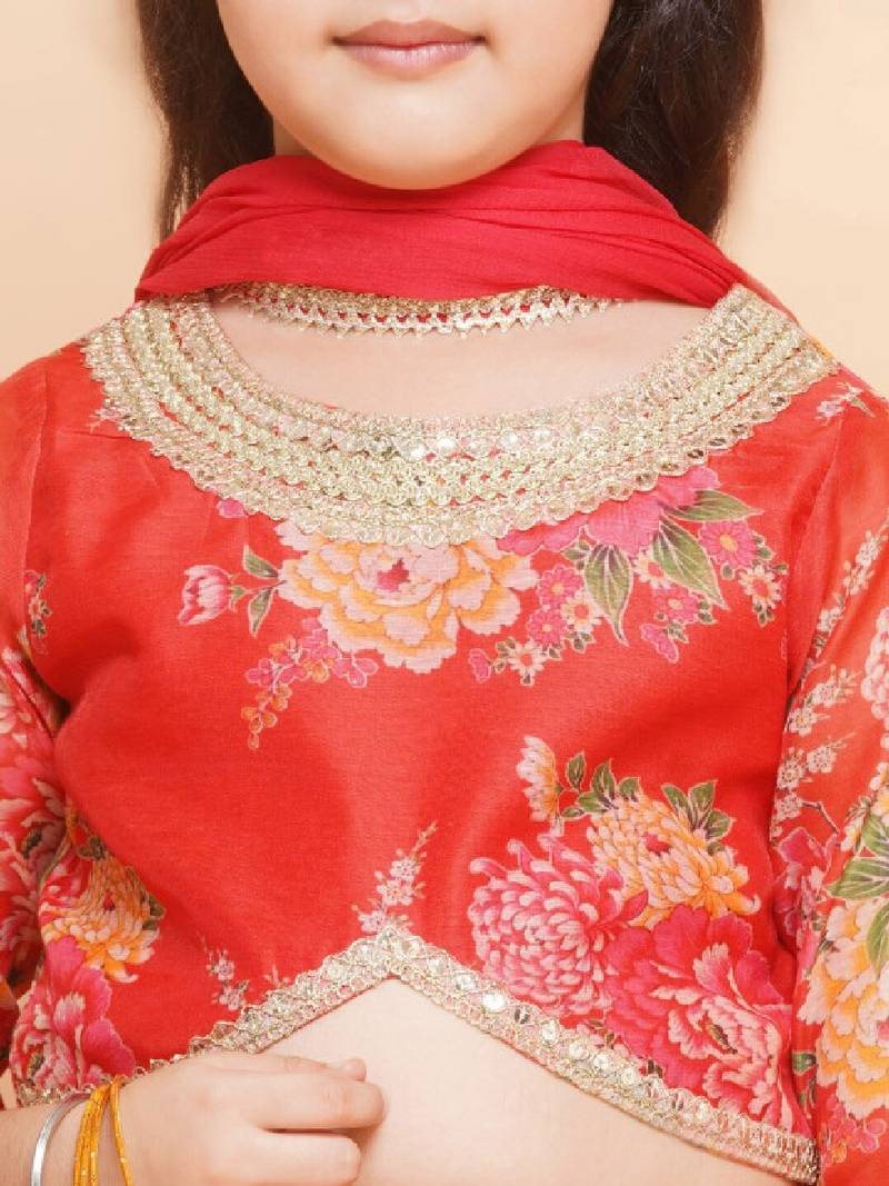 Girls floral printed sequined ready to wear lehenga & blouse with dupatta