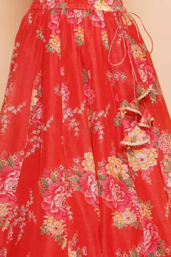 Girls floral printed sequined ready to wear lehenga & blouse with dupatta