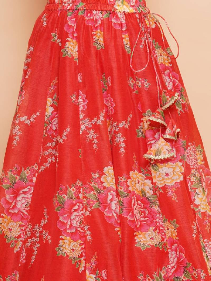 Girls floral printed sequined ready to wear lehenga & blouse with dupatta