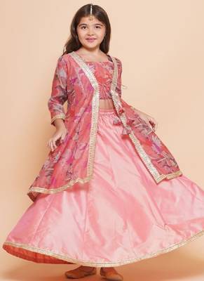 Girls floral printed sequinned ready to wear lehenga & blouse with shrug 1