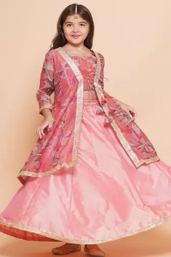 Girls floral printed sequinned ready to wear lehenga & blouse with shrug
