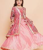 Girls floral printed sequinned ready to wear lehenga & blouse with shrug