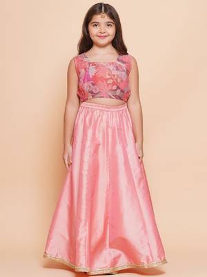 Girls floral printed sequinned ready to wear lehenga & blouse with shrug 2