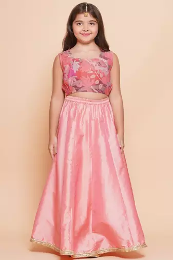 Girls floral printed sequinned ready to wear lehenga & blouse with shrug
