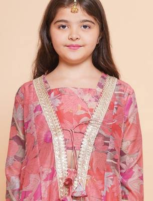 Girls floral printed sequinned ready to wear lehenga & blouse with shrug 3