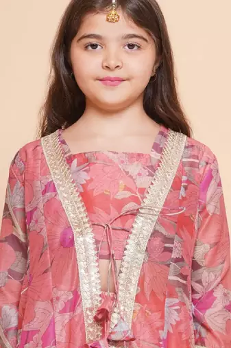 Girls floral printed sequinned ready to wear lehenga & blouse with shrug
