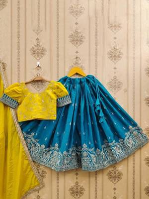 Tie and dye gajraj thread work embroidered silk lehenga choli with dupatta 1