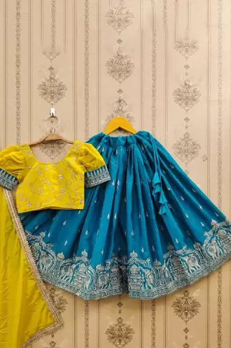 Tie and dye gajraj thread work embroidered silk lehenga choli with dupatta