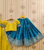 Tie and dye gajraj thread work embroidered silk lehenga choli with dupatta
