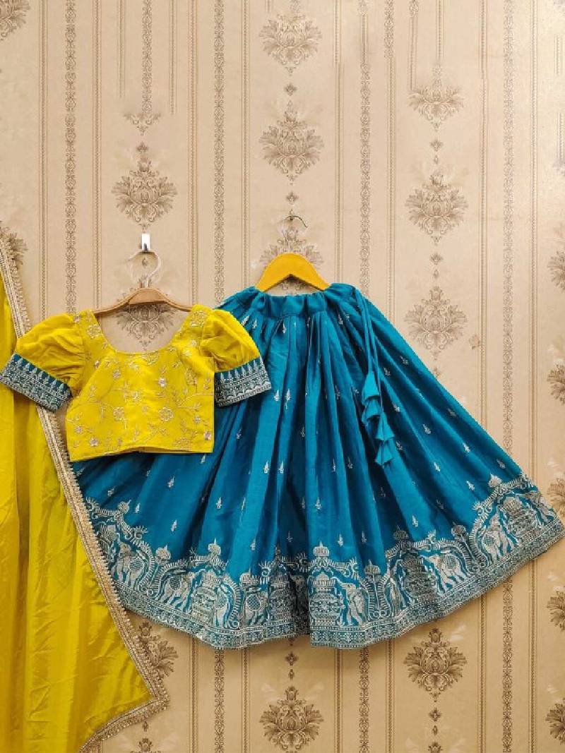 Tie and dye gajraj thread work embroidered silk lehenga choli with dupatta
